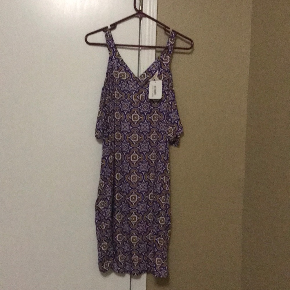 Purple and Gold cold shoulder dress